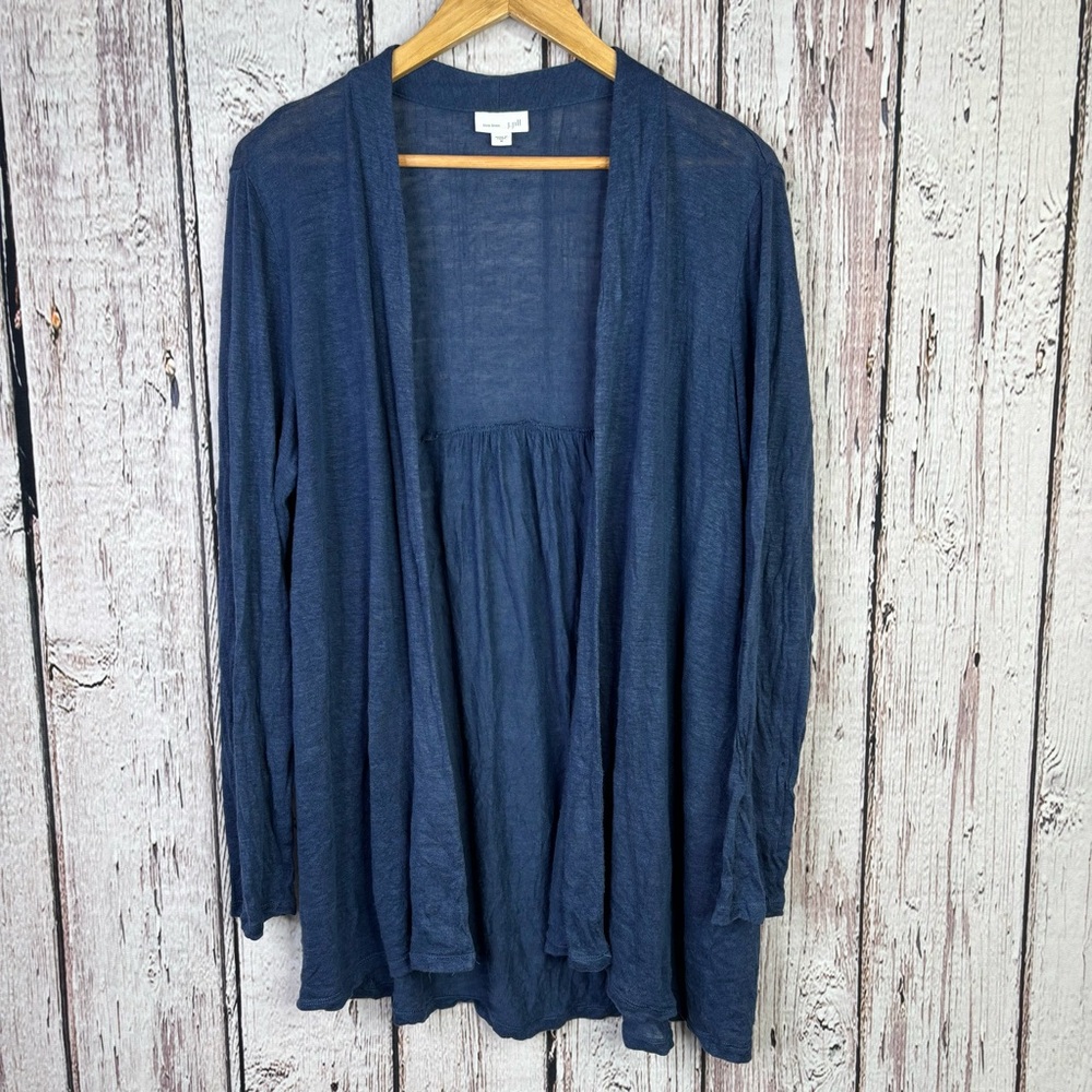 J. Jill‎ Love Linen Open Front Blue 100% Linen Cardigan Sweater Size Medium